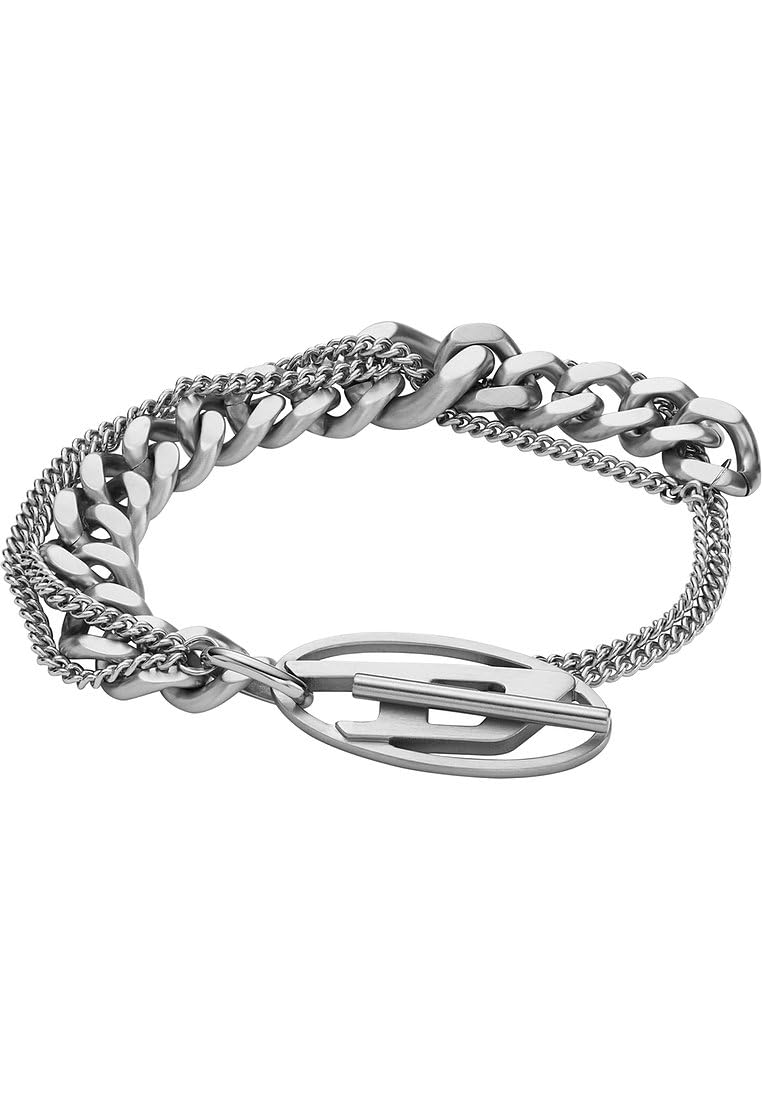 Diesel Men's Stainless Steel Toggle clasp closure Bracelet Coin Silver