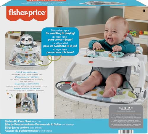 Image of Fisher-Price Portable Baby Chair Sit-Me-Up Floor Seat with Snack Tray, Developmental Toys & Washable Seat Pad, Cute Sloth (Pack of 2)