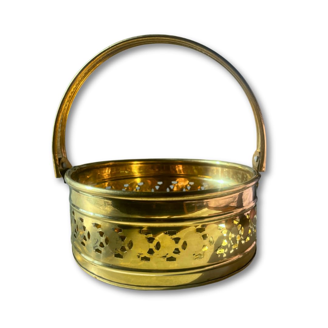 HALDI MEHENDI SHAADI Traditional Brass Phool Tokri Basket with Handle | Elegant Pooja Flower Basket for Wedding & Ritual Decor-image-21