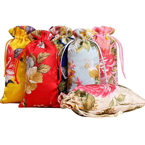 Petunny 20Pcs Chinese Silk Brocade Jewelry Pouch Bag,3.14 x 9.44 inches Silk Candy Sachet Drawstring Pouch Wallet Jewelry Chinese Candy Sachet Bag for Christmas Halloween Thanksgiving,Mix Color