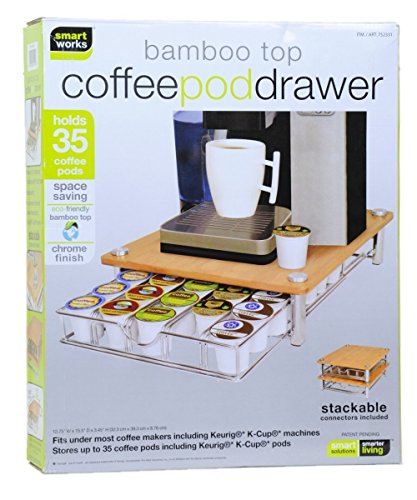 Bamboo Top Coffee Pod Drawer, Single Serve K-cups ~ Holds 35 K-cups