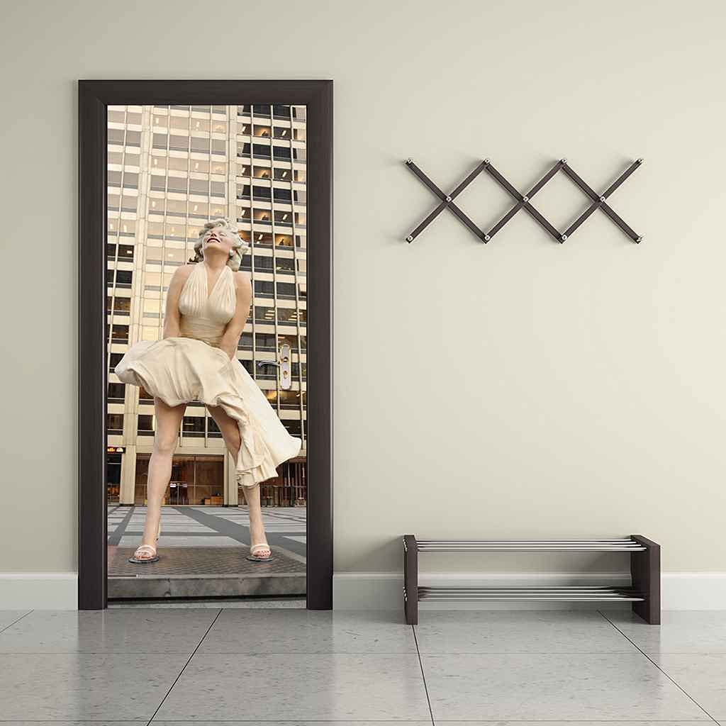 Sticker Porte Trompe L'Oeil 3D 88x200cm Femme Salle De Bain - Autocollant Amovible Imperméable