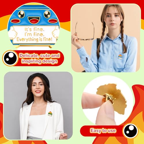 Image of Misdary 24 Pcs Dumpster Fire I'm Fine Lapel Pins Positive Enamel Pins Inspirational Employee Coworker Appreciation Gifts Bulk Cute Pins for Team Recognition Gifts Office Humor Emergency Nurse Gift