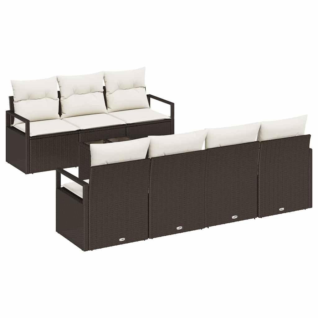 Sofa ogrodowa, zestaw 8 szt., 7 siedzeń, kolor brązowy i kremowy