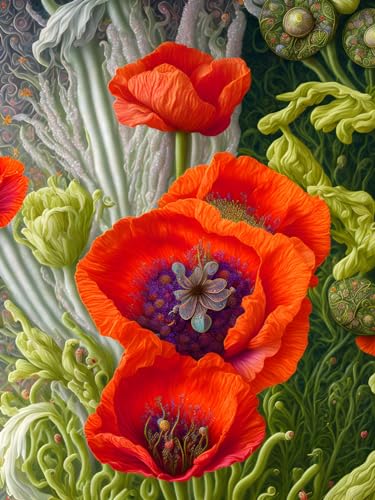 Toile murale fleurs magiques multicolores sans cadre UXHRILSV 50x70 cm