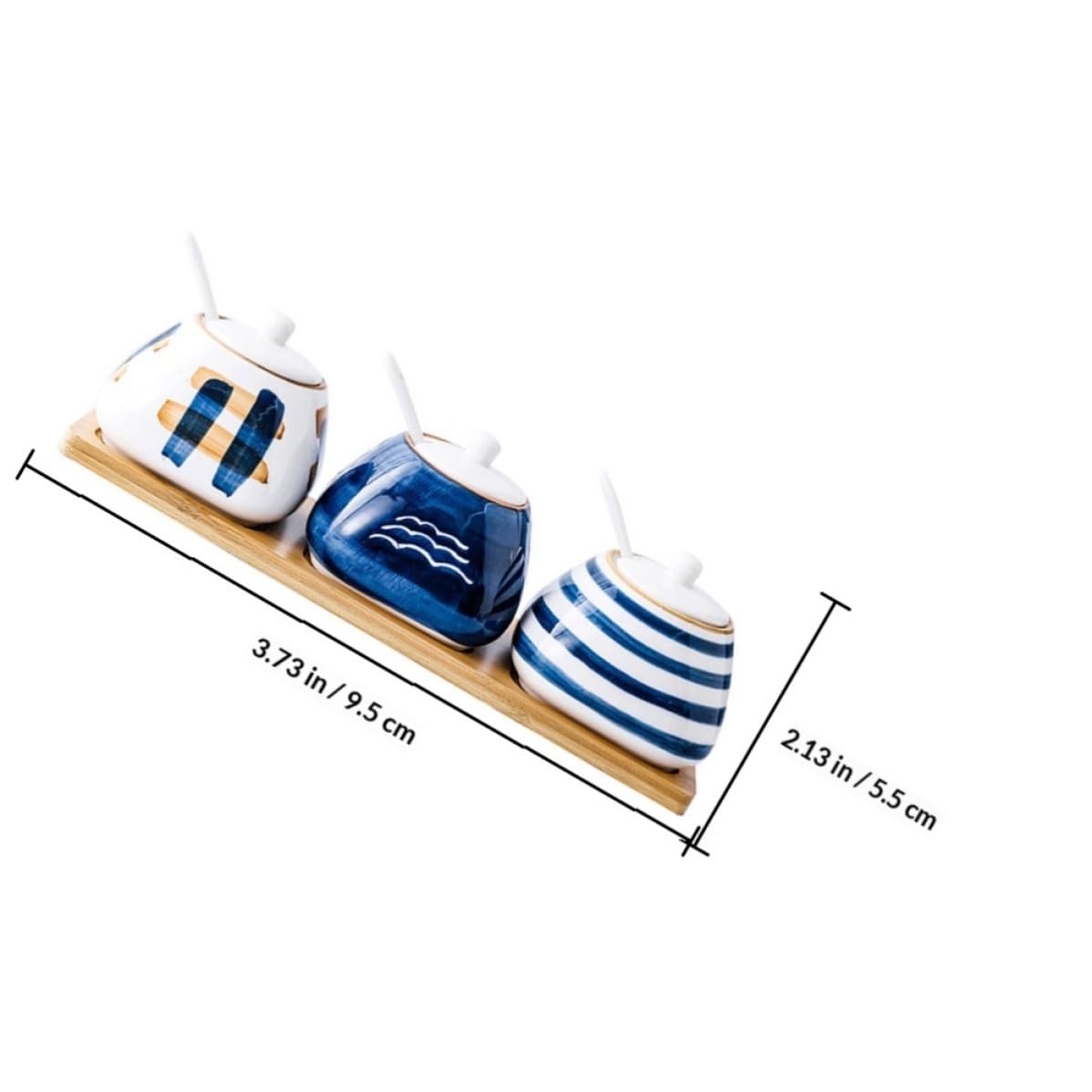 Cabilock Juego de Tarros de Cerámica y Madera para Condimentos Estilo Japonés Pintados a Mano, Recipiente Redondo Multifunción para Almacenar Especias en Cocina Color Color Aleatorio