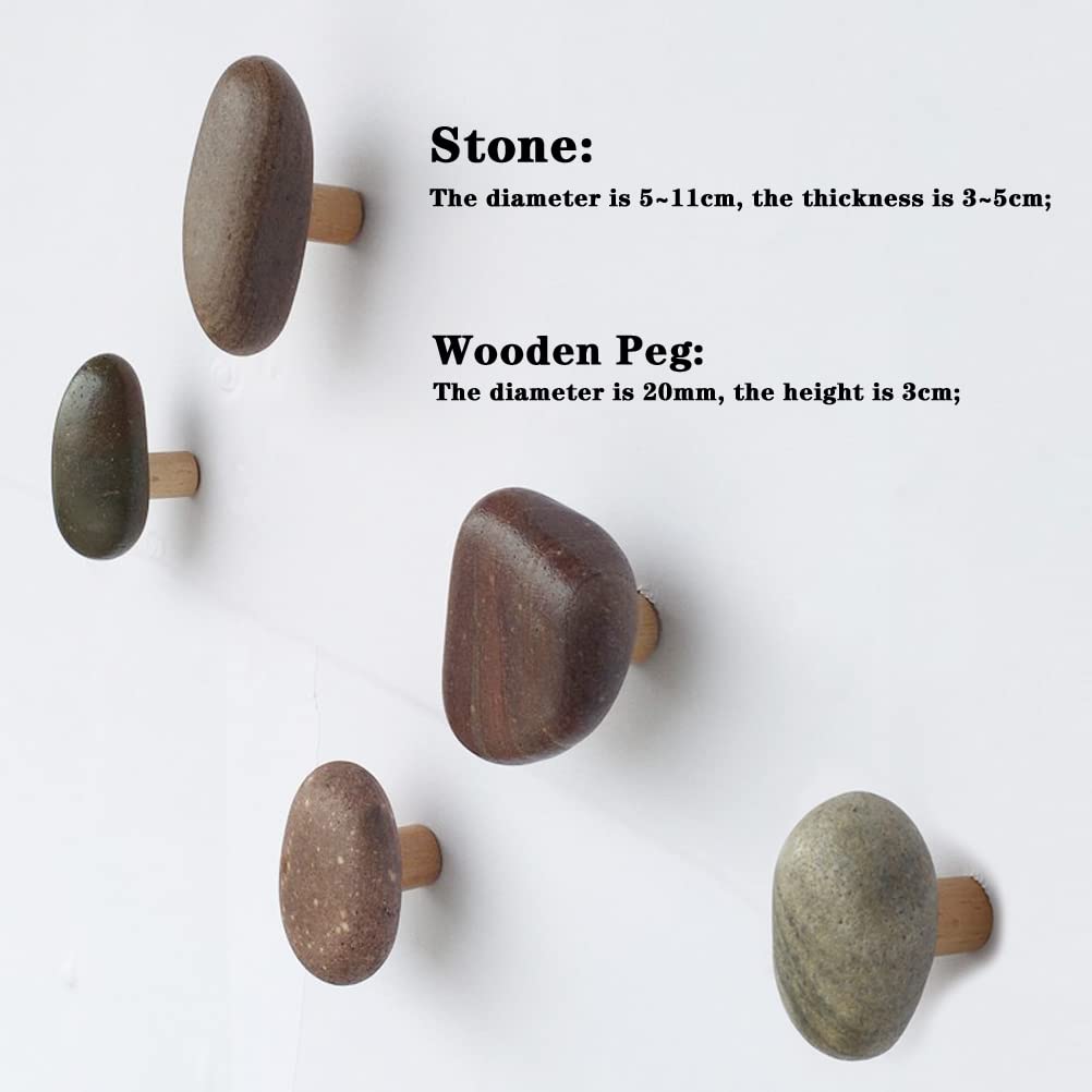 Paquete de 4 ganchos de piedra natural montados en la pared con placa trasera de madera, para toallas, abrigos, batas, gorras