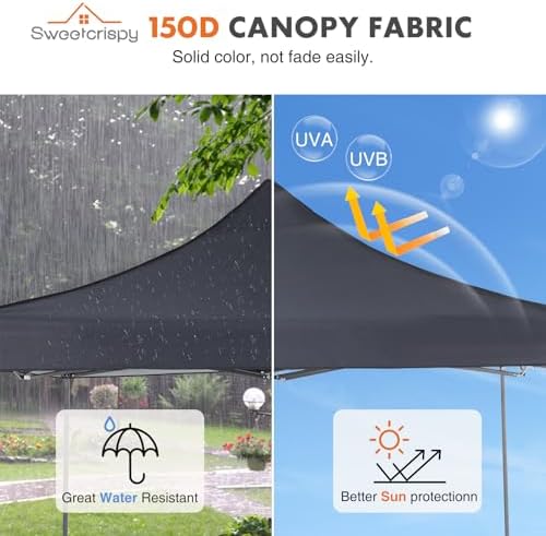 OLIXIS 10x10 FT Pop Up Canopy Tent, Waterproof UV Protection Instant Outdoor Shade, Heavy Duty Portable Canopy with Sand Bags for Beach, Backyard, Parties, Events & Camping, Charcoal - 2