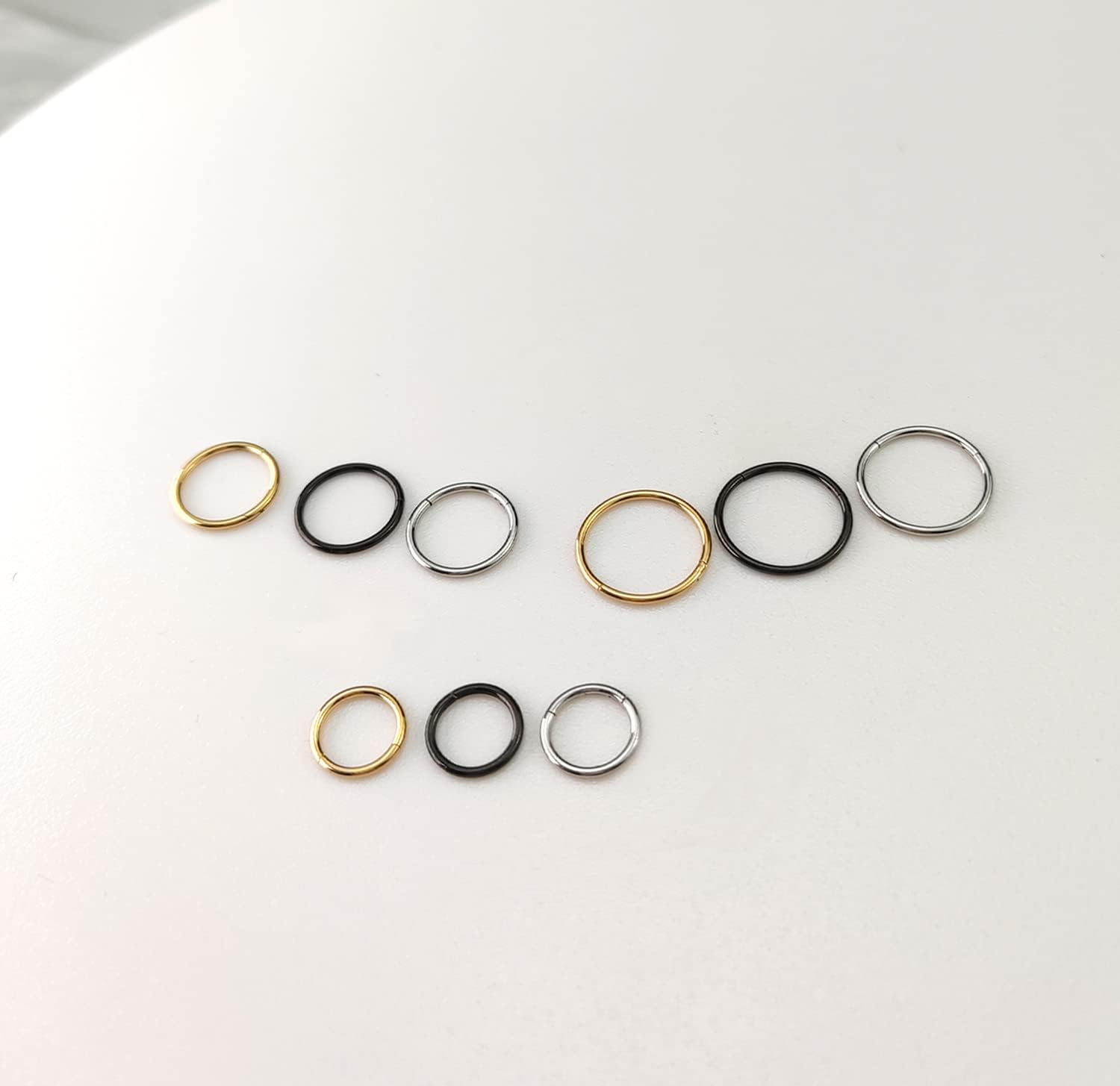 4Pcs 16G 18G 20G Surgical Steel Nose Rings Hoops Hinged Clicker Septum Ring lip ring Cartilage Hoop Gold Silver Rose Gold Black 6mm 7mm 8mm 9mm10mm 12mm Hypoallergenic Body Piercing jewelry for Women Men - Image 2