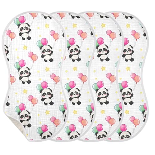 xigua Colorful Balloons and Pandas Muslin Baby Burp Cloths Set of 4, Super Soft & Absorbent Burping Rags, Cotton Burp Clothes Shower Gift for Newborn, Baby Girls and Boys3
