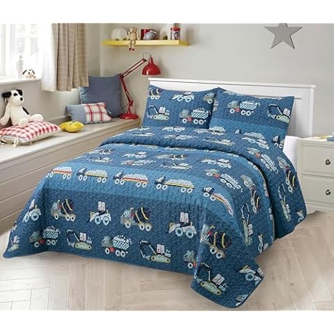 Elegant Home Trucks Excavators Cement Mixers Construction Equipment Design Fun Printed Bedspread Bedding Set Perfect for Boys Kids Teens Toddlers # Cement Mixer (Twin) Cover