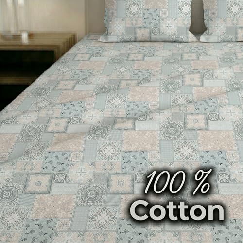 Image of Mafatlal 186 TC Metro Cotton Double Bed Bedsheet | 90x100 Inch|Soft, Breathable & Lightweight | Includes 2 Pillow Covers| Cool Fire 1