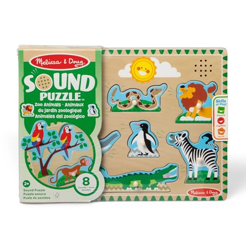 Image of Melissa & Doug Zoo Animals Sound Puzzle - 8-Piece Wooden Peg Puzzle with Light-Activated Sounds, Music Learning Toy for Toddlers and Preschoolers Ages 2+ (Pack of 12)