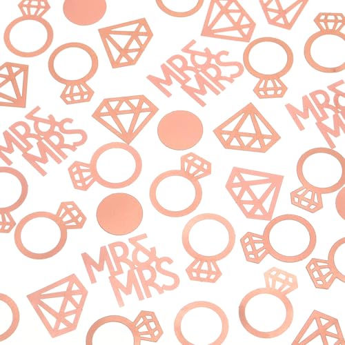 Image of Sumind 220 Pieces Rose Gold Wedding Table Confetti, Paper Mr and Mrs Rose Gold Diamond Ring Circle Dots Diamond Glitter Confetti for Marriage Ceremony Anniversary Valentine