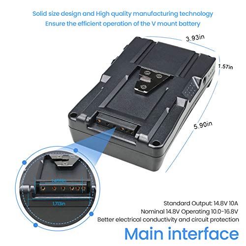 Reytric 95Wh(6600Mah) V Mount/V-Lock Battery With D-Tap Output Charger And D-Tap Cable Compatible Video Camera Camcorder Broadcast Led Light Replacement Brick For Dslr #TOP3