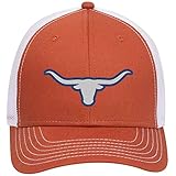 iZZYZX Longhorn Leatherette 6 Panel Low Profile Mesh Trucker Hat - Texas Orange White