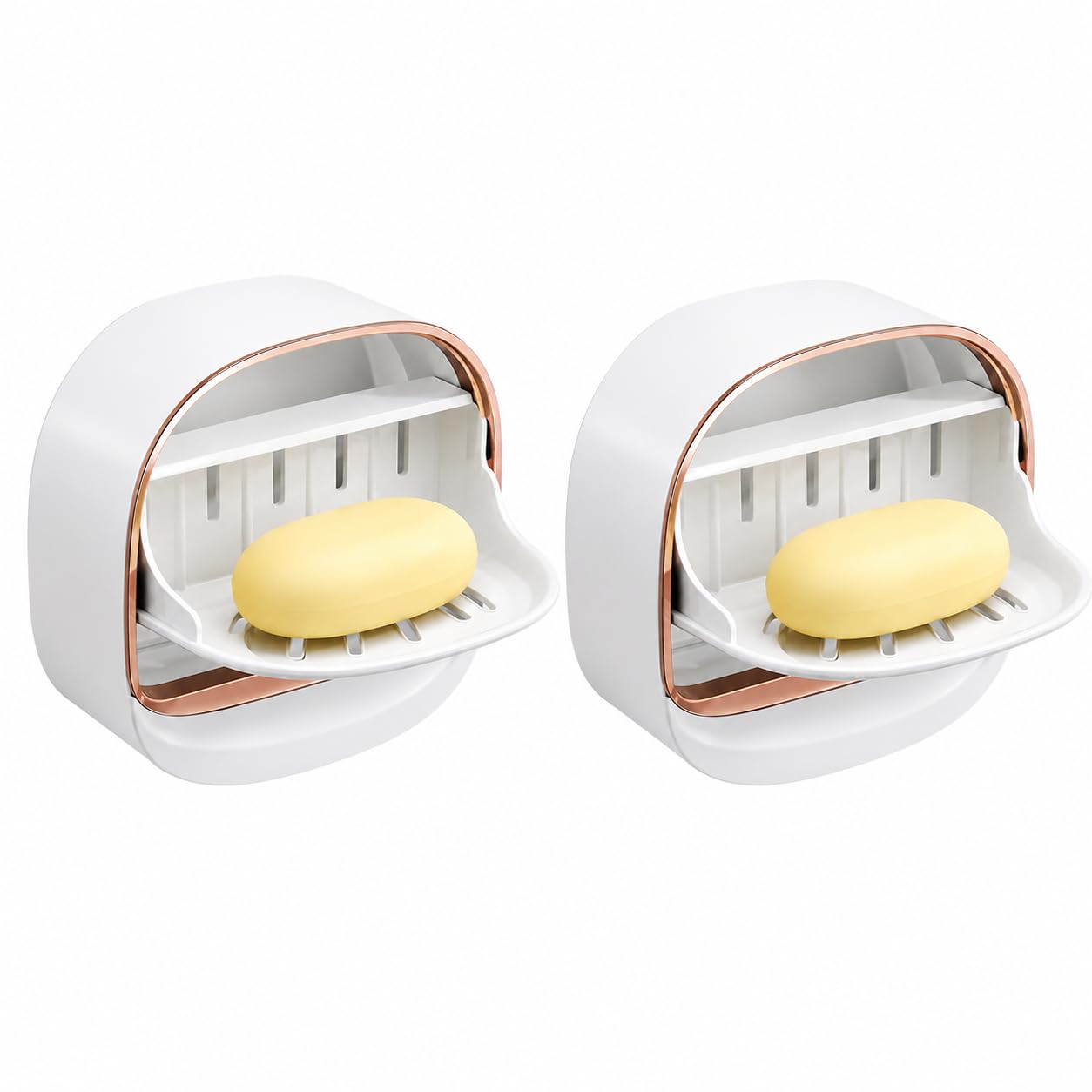 Wall Mounted Soap Holder with Lid | Self-Draining Soap Case for Bathroom & Kitchen | No Drilling Soap Dish with Dust-Proof Cover (2, Wall Mounted Soap Dish Holder)-image-25