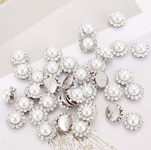 100Pcs Crystal Pearl Buttons, Round Flatback Rhinestone Beads Buttons With Diamond, Diy Craft Sewing Fasteners Accessories For Jewelry Making, Clothes, Clothing, Bags, Shoes, Wedding Dress 10Mm #TOP1