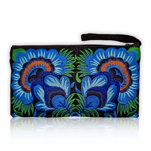 Image of Sabai Jai - Floral Embroidered Boho Clutch - Handmade Ethnic Flower Wristlet Purse