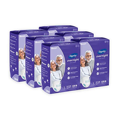 Image of DIGNITY Overnight Tape Style Adult Diapers - L (60 Pieces) With Wetness Indicator and Leakage Protection Upto 12-16 Hrs.
