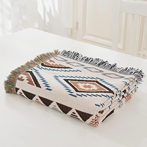 LHGOGO Bohemian Patterned Woven Sofa Throw Blanket with Tassels, Doublesided Aztec Style