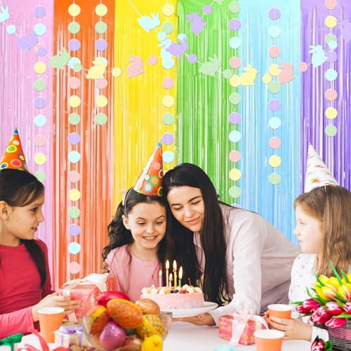 Image of Easter Decorations Foil Fringe Curtains Photo Booth Prop Hanging Garland Easter Bunny Banner Rabbit Garland Rainbow Foil Fringe Curtains for Birthday Wedding Engagement Bridal Shower