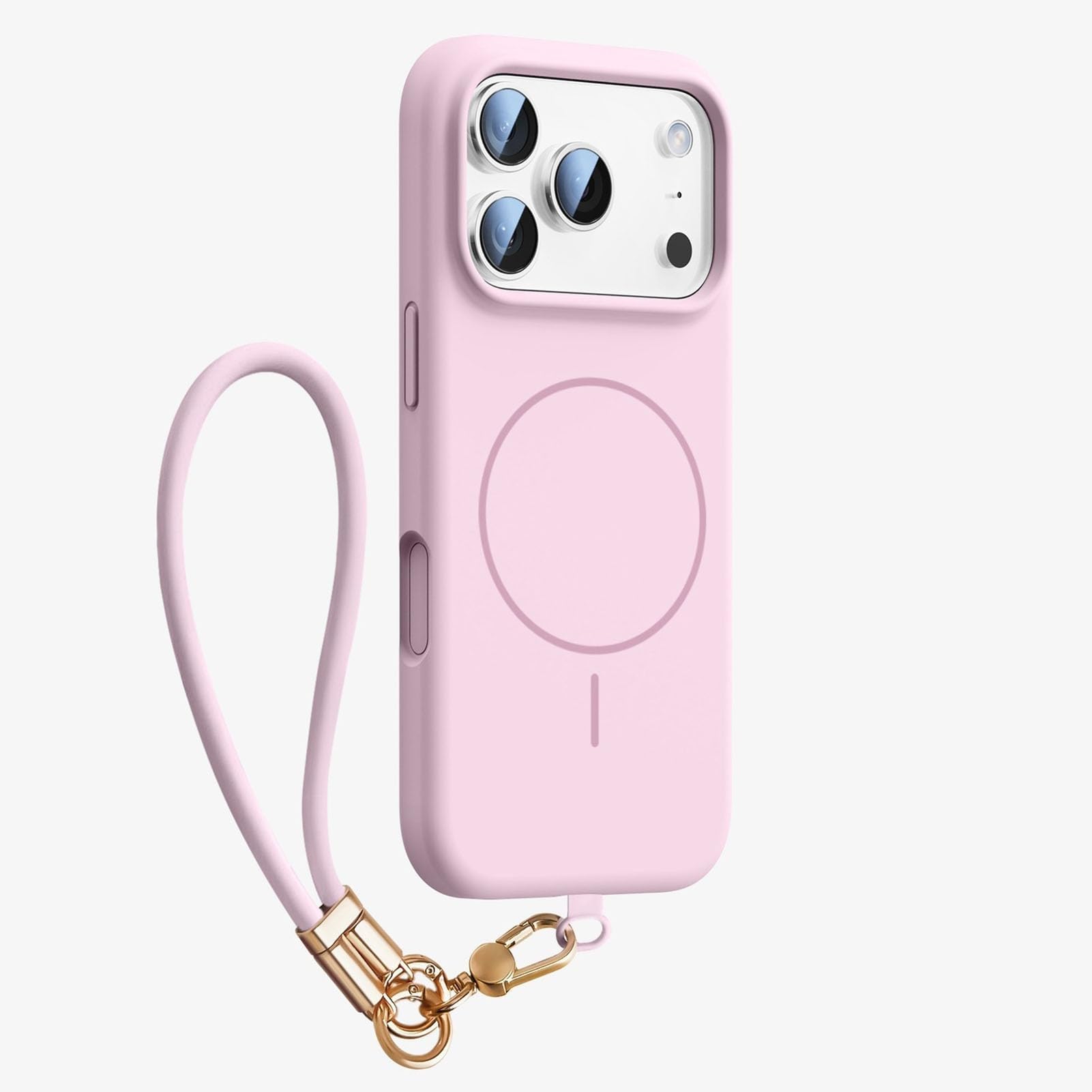 Generico Custodia Sottile Magnetica In Silicone Liquido For IPhone 17/17 Air/17 Pro/17 Pro Max, Copertura Minimalista Con Cinturino Da Polso Antigraffio E Ricarica Wireless(Pink,17 Air)