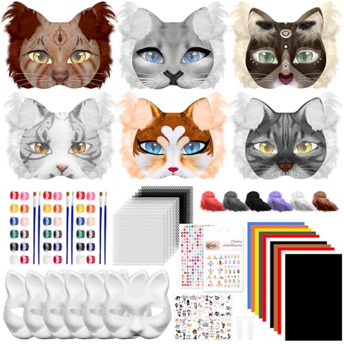 Blurap 101 PCS Therian Mask Kit Cat Masks Halloween Furry Mask Kit Blank Cat Masks for Hallowen Christmas Masquerade Cosplay Party (DIY-B)