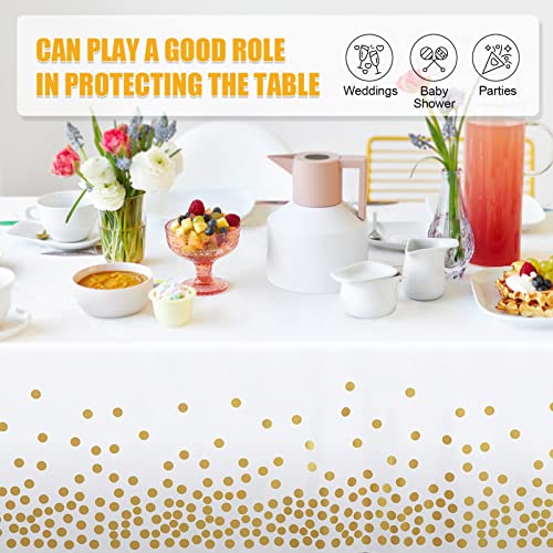 Image of Tablecloths for Rectangle Tables,3 Pack 54 inch X 108 inch Plastic Table Cloth Disposable Table Covers Engagement Party Decorations, White Gold Dot Tablecloths Disposable Tablecloth for Weddings Buffet Tables