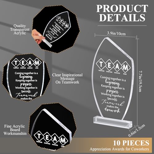 10 Pcs Employee Appreciation Awards for Coworker Acrylic Thank You Trophy May You Be Proud of The Work You Do Sign Prizes for Adults Retirement Goodbye Farewell Gift for Women Men (Team)