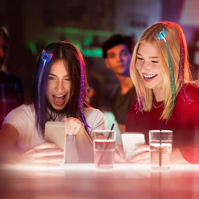 1 x Butterfly Hair Clip with Flashing LED Light | Braided Fiber Optic Hair Clip for Party D cor | Party Favors for Girls and Women (Multicolor, 1 Pack)