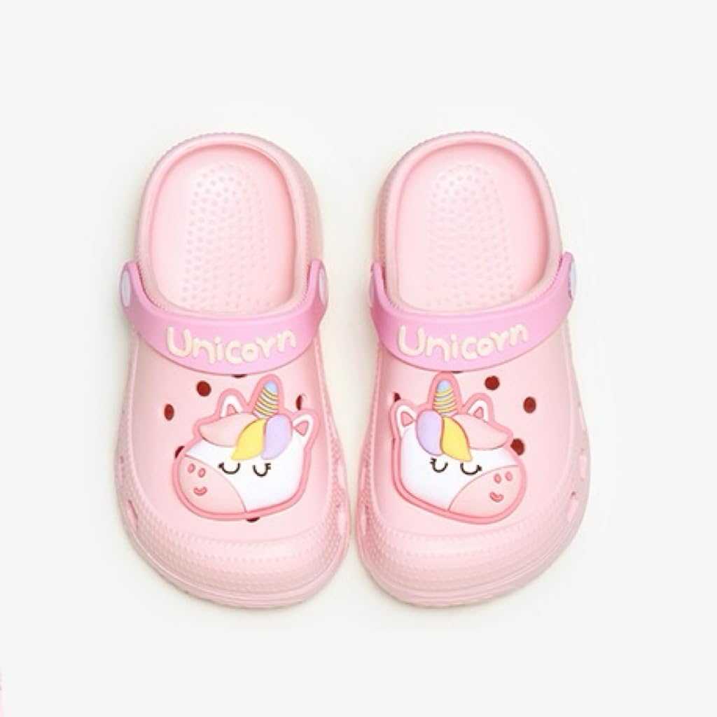 CheerfulKids Unicorn Clogs, Pink and Purple, Rubber Water-Resistant Sandals, Non-Slip Cartoon Design, Slip-On Style for Toddlers and Little Kids, Indoor Use