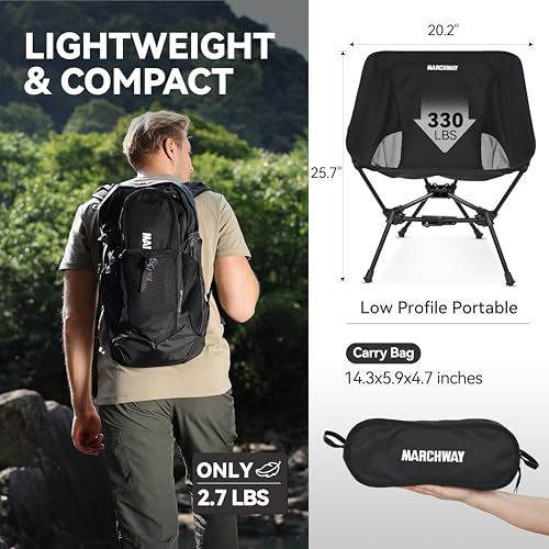 Image of MARCHWAY Lightweight Folding Camping Chair with Spring Lock, Stable Compact Portable for Outdoor Camp, Travel, Beach, Picnic, Festival, Hiking, Backpacking (Lowback Black)