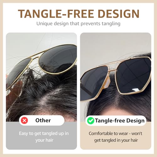 TJUTR Oversized Tangle‑Free Aviator Sunglasses for Women & Men, Polarized UV400 Shades, Square Metal Frame with Double‑Bridge2