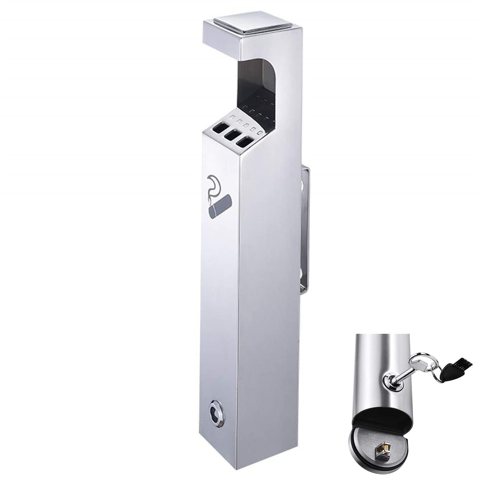 GUODDM Outdoor Wall Mounted Ashtray, Brushed/Square Column Stainless Steel Cylinder Ash Collection Device, Great For Use Outside Of Office, Restaurants, Bars
