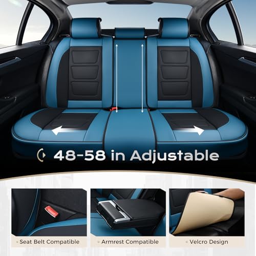 Image of Coverado Car Seat Covers Full Set, Seat Covers for Cars, Front Seat Covers and Back Seat Cover Waterproof Leather Automotive Seat Cover, Universal Car Interior Protectors Cushion for Most Cars Blue