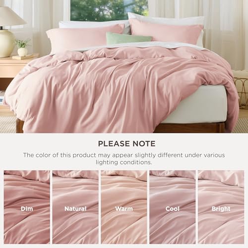 Image of Bedsure Duvet Cover King Size - Soft Double Brushed Bedding Set for Kids & Adults, Zipper Closure, 3 Pieces, Includes 1 Duvet Cover (104 inchx90 inch) & 2 Pillow Shams, NO Comforter, Pink