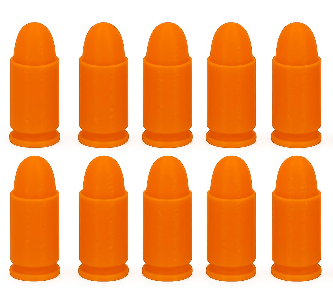 9mm Dummy Rounds, Snap Caps (10 - Pack) - Firearms Dry Fire Ammo for Training - Made in USA Orange