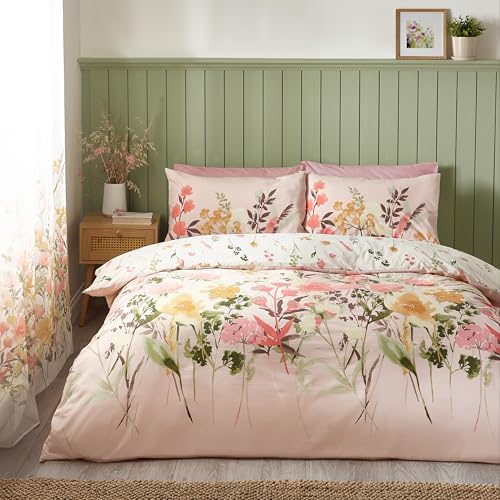Catherine Lansfield Countryside - Juego de Funda de edredón Reversible con Fundas de Almohada, diseño Floral, Color Rosa