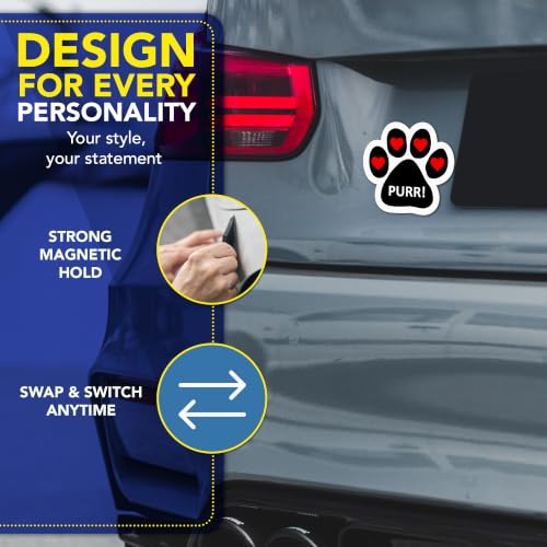 Image of Magnet me Up Purr! with Heart Pawprint Magnet Decal, 5 Inch, 2 Pack, Heavy Duty Automotive Accessory, Magnet for Cars, Trucks and SUVs, UV- Printed, Vinyl, Crafted in USA