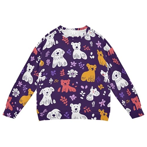 JUNZAN Cartoon Dogs Flowers Purple Kids Boys Hooded Sweatshirt Long Sleeve Kids Pullover Hoodie Athletic 4T
