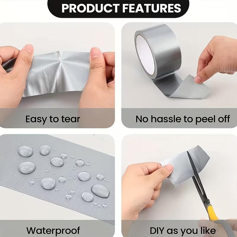 Duct Tape Super Strong Waterproof Silvery Gray Heavy Duty Adhesive for Walls Plastics Glass Wood Packing Repair Cable Bundling, Width40mm*Length20m