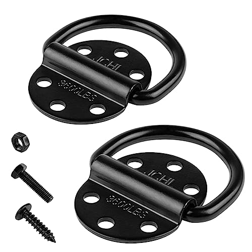 JCHL D-Rings Tie Downs Anchors Heavy Duty Steel 3600 Pound Capacity Lashing Rings for Loads on Trailers Trucks RV Campers Vans ATV SUV Boats Tie Down Ring with Screws&Bolts (2-Packs)