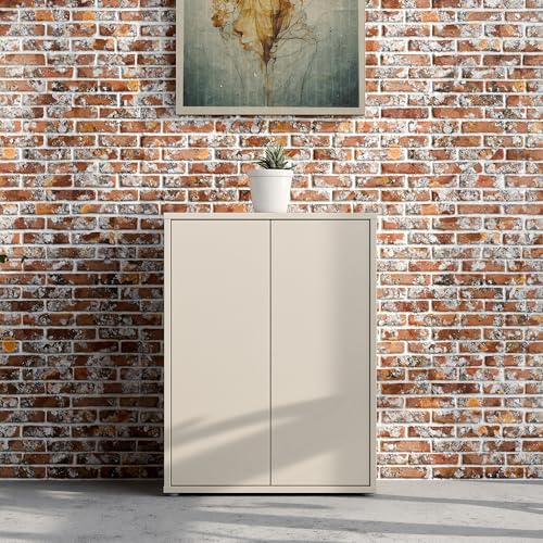 Forte Alice Springs Schuhschrank 70 80, Flurschrank mit 2 Türen und 4 Einlegeböden, Holzwerkstoff, Kaschmir Beige, 74,5 cm breit x 99,1 cm hoch x 34,9 cm tief