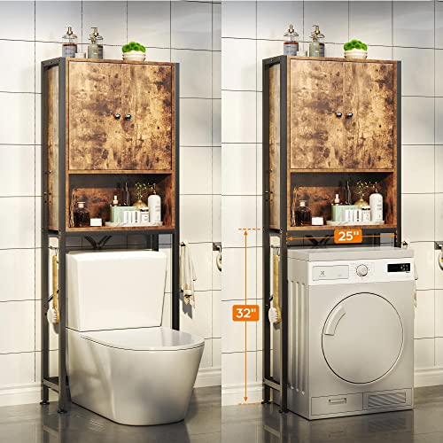Tc-Homeny Over The Toilet Storage Rack With Cabinet, Multi-Tier Bathroom Space Saver With Adjustable Shelf, Bathroom Organizer Shelf Over The Toilet Storage Cabinet, Rustic Brown #TOP2
