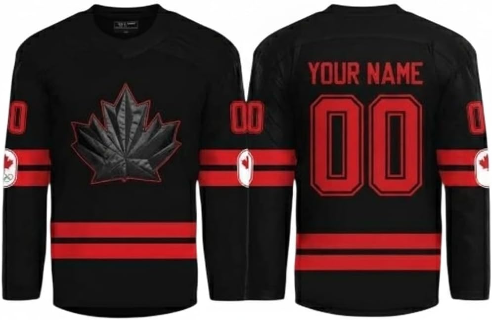 Canada Hockey Team Jersey Custom Name Number, Stitched Winter Games Jersey, Black White Red