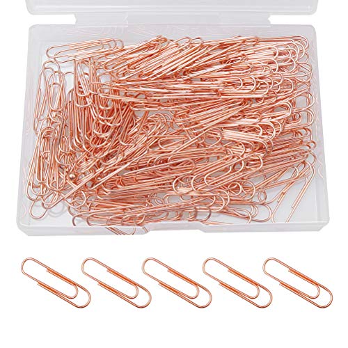 SUMAJU 200 pcs Rose Gold Paper Clips, Medium Size Paperclips Smooth Finish Steel Wire Paperclips for Office, School Home Supplies (Rose Gold, 28mm)
