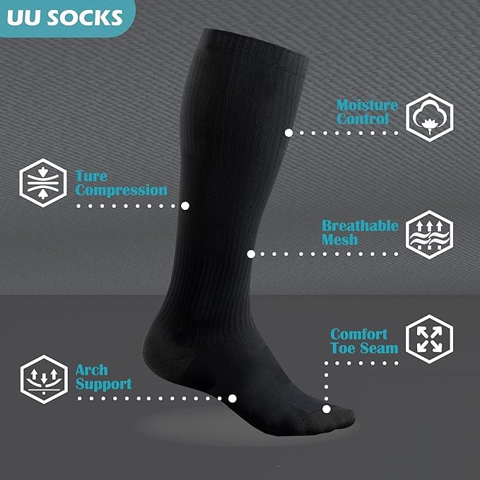 Image of Medical Compression Socks for Women and Men 3 Pairs 20-30 mmHg Knee High Christmas Compression Stockings Circulation Best for Running Athletic Nurses