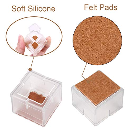 LZYMSZ 32 Pack Chair Leg Wood Floor Protectors,Silicone Floor Protector Table Feet Covers,Square Chair Leg Caps with Felt Pads,Chair Feet Glides Furniture Carpet Saver(Square, 1-1/2 to 1-7/10) - Thumbnail 3