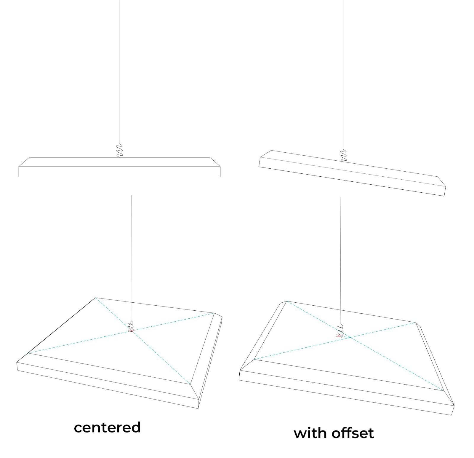 Lot de 4 mini diffuseurs acoustiques de plafond à suspendre | Panneaux 3D HDF avec kit de suspension | Design moderne | Diffuseur de son 3D |23 x 23 cm |Couleur : [Plastique rouge brillant | ZARINITY]